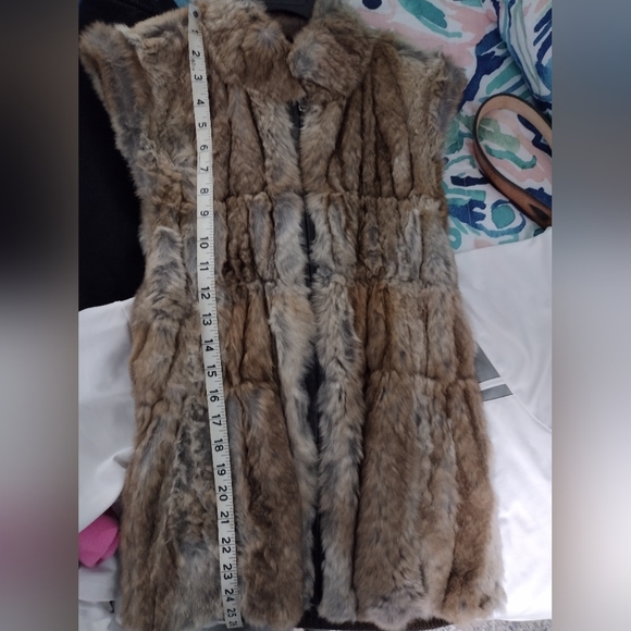 Linda Richards Luxury Reversible Rabbit Fur Silk Vest Jacket Top Medium - Picture 9 of 10